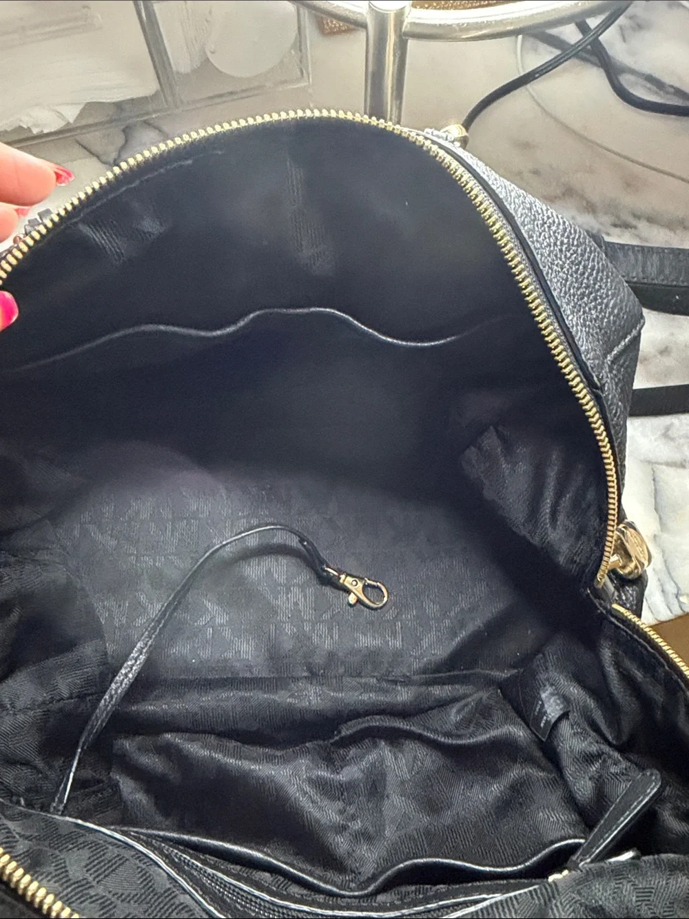 Michael Kors Black Pebbled Leather Double-Handle Satchel with Shoulder Strap